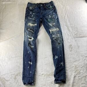 Purple Brand P001 Zig Zag Repair Jeans Men's 28 Slim Fit Low Rise Button Fly